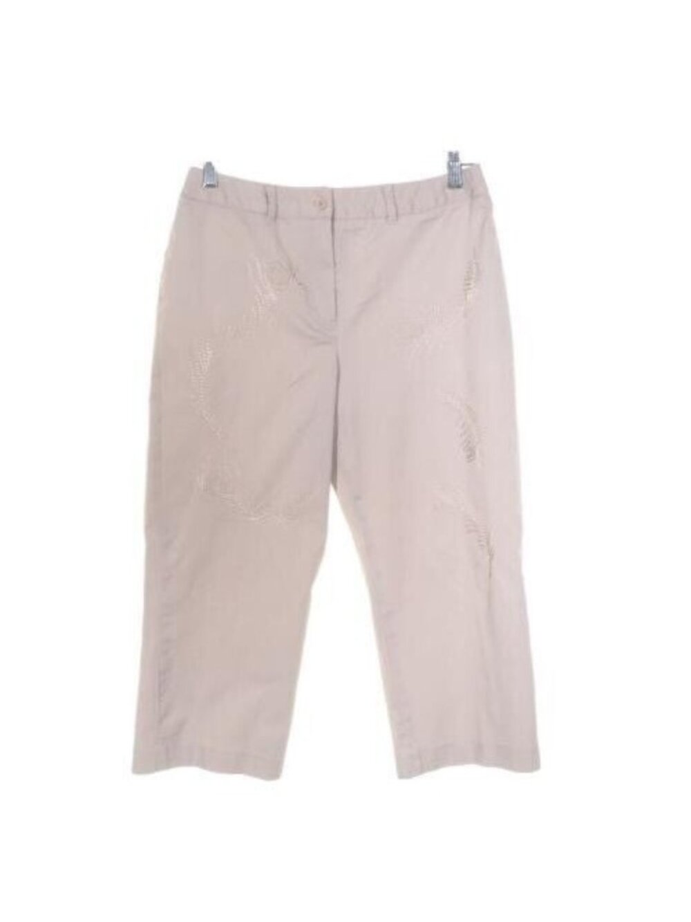 Larry Levine Womens Cropped Pants 8P Tan Khaki Empbroidered Stretchy